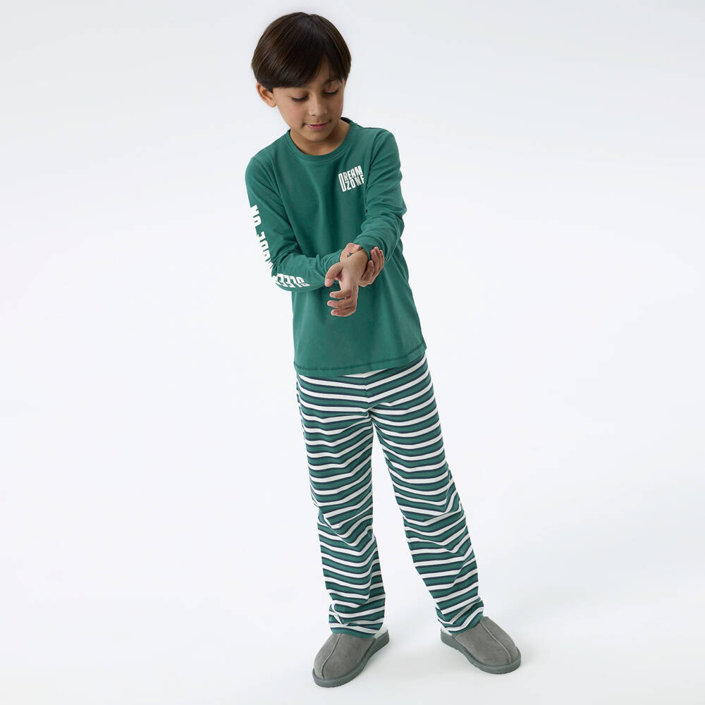 NAME IT-Boys Dark Green Striped Cotton Pyjamas | Childrensalon Outlet