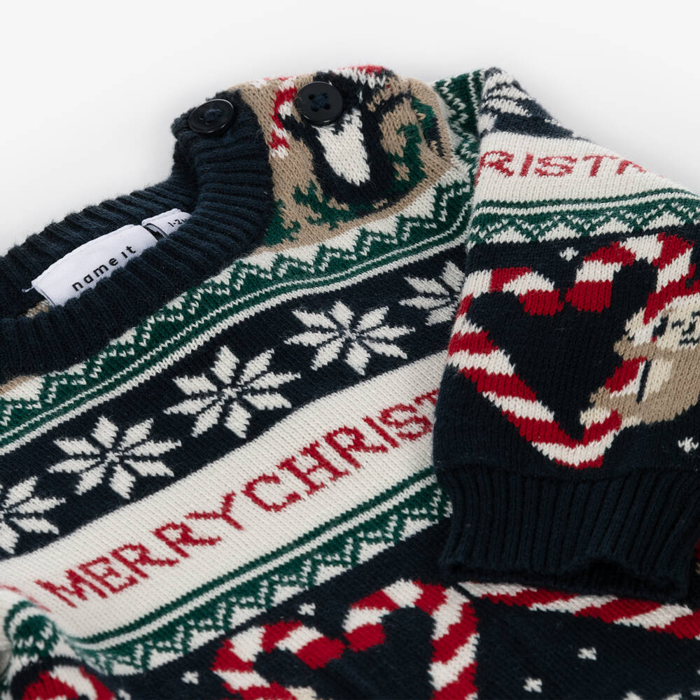 NAME IT-Синий хлопковый рождественский свитер Фэр айл | Childrensalon Outlet