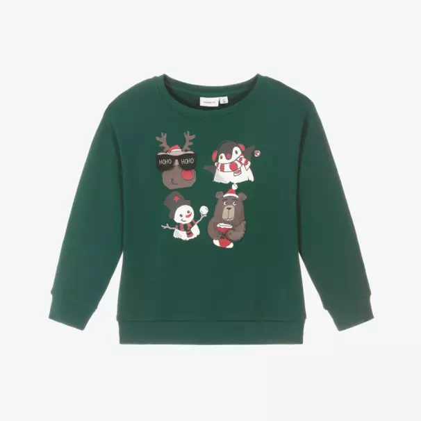 NAME IT-Boys Festive Green Cotton Jumper | Childrensalon Outlet