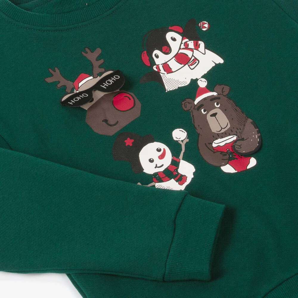 NAME IT-Boys Festive Green Cotton Jumper | Childrensalon Outlet