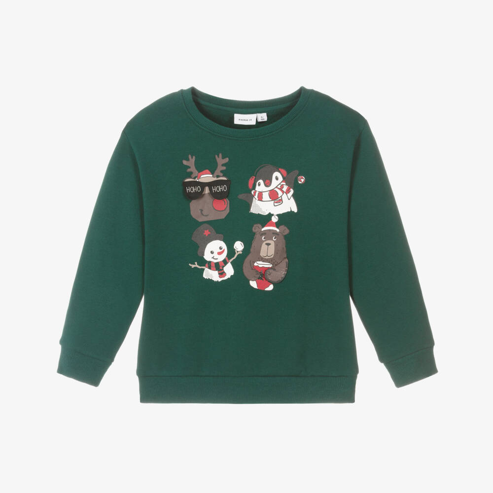 NAME IT-Boys Festive Green Cotton Jumper | Childrensalon Outlet