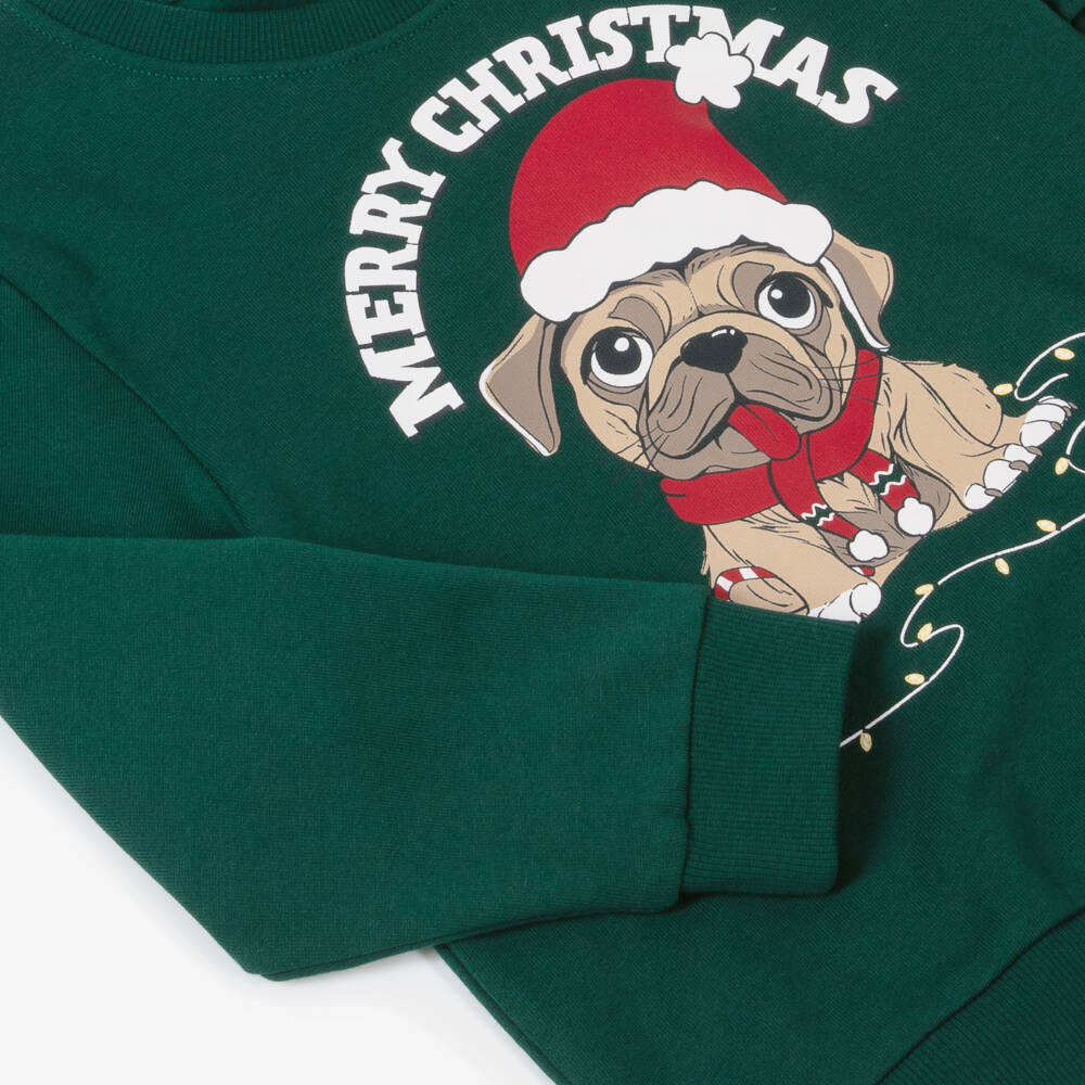 NAME IT-Boys Festive Green Dog Sweatshirt | Childrensalon Outlet