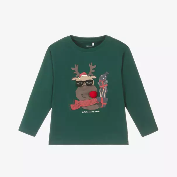 NAME IT-Boys Festive Green Reindeer Shirt | Childrensalon Outlet