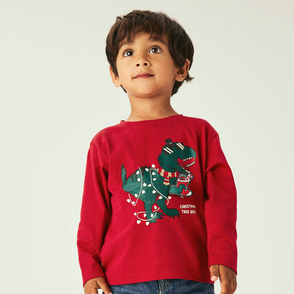 NAME IT-Boys Festive Red Dinosaur Shirt | Childrensalon Outlet