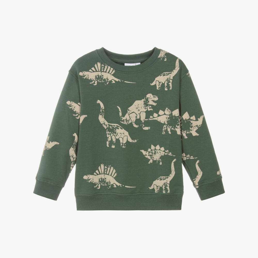 NAME IT-Boys Green Cotton Dinosaur Print Sweatshirt | Childrensalon Outlet