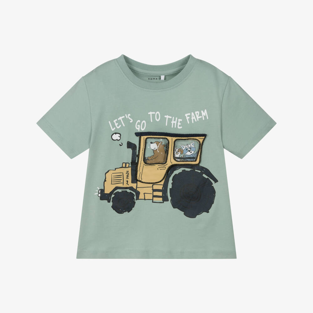 NAME IT-Boys Green Cotton Tractor T-Shirt | Childrensalon Outlet