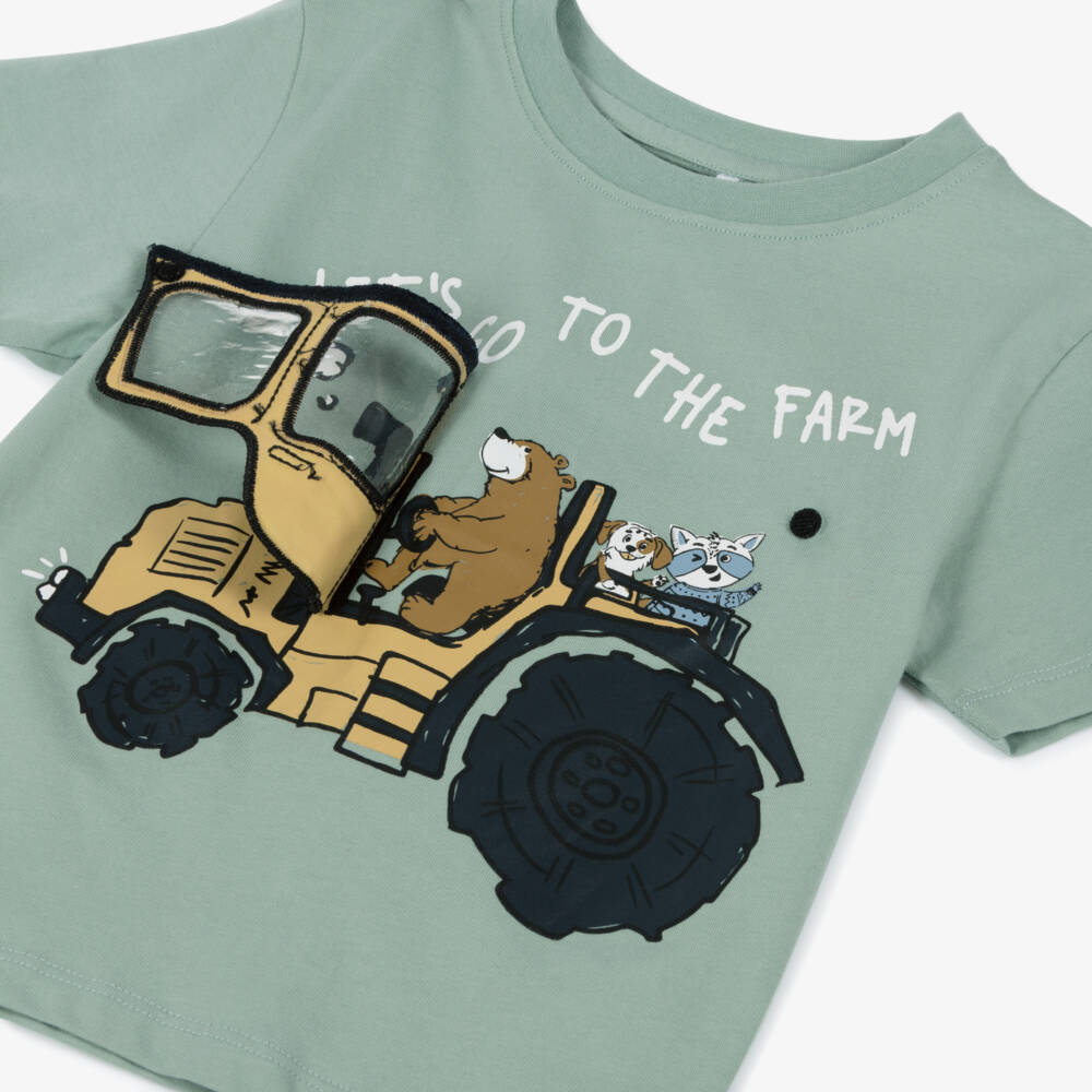NAME IT-Boys Green Cotton Tractor T-Shirt | Childrensalon Outlet