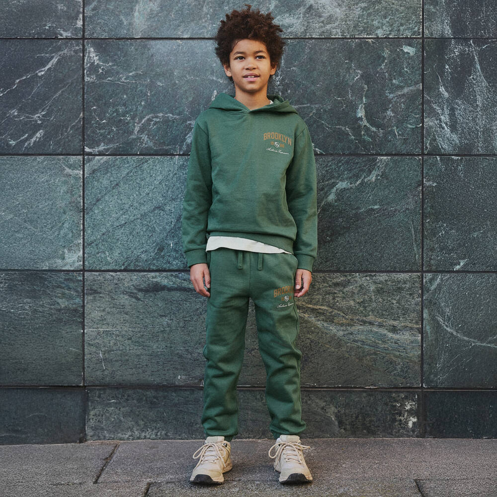 NAME IT-Boys Green Cotton Varsity-Style Hoodie | Childrensalon Outlet