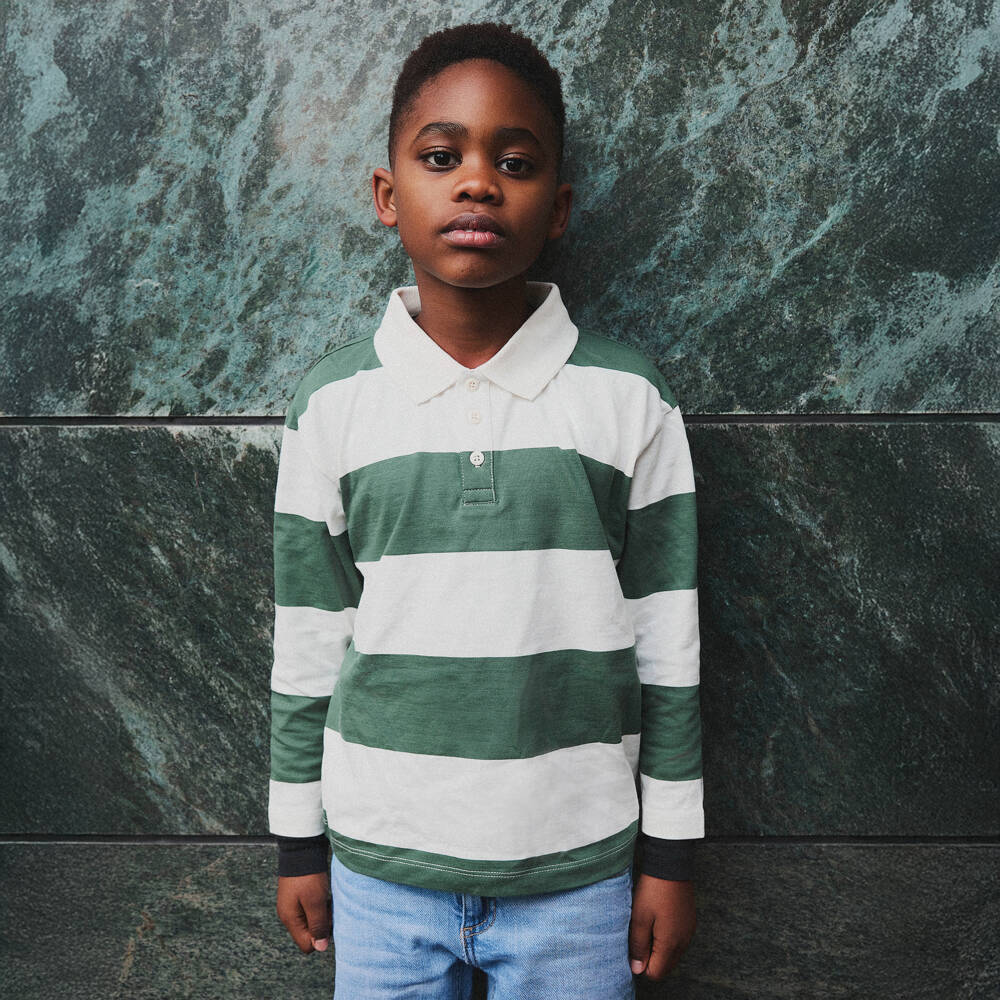 NAME IT-Boys Green & Ivory Striped Cotton Rugby Shirt | Childrensalon Outlet