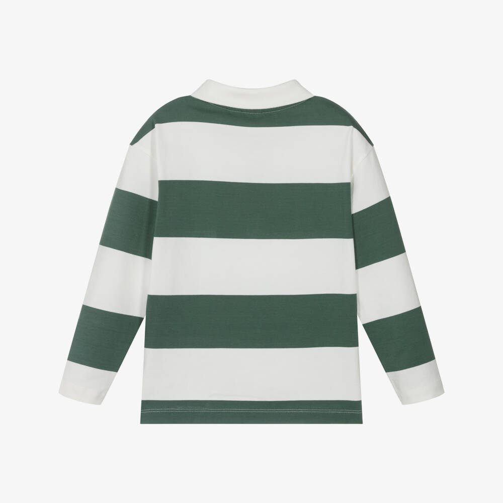NAME IT-Boys Green & Ivory Striped Cotton Rugby Shirt | Childrensalon Outlet