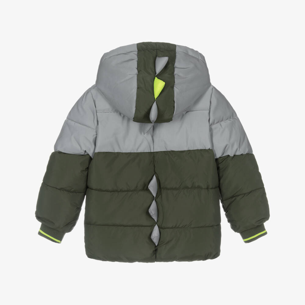 NAME IT-Boys Green & Light Reflective Dinosaur Puffer Jacket | Childrensalon Outlet