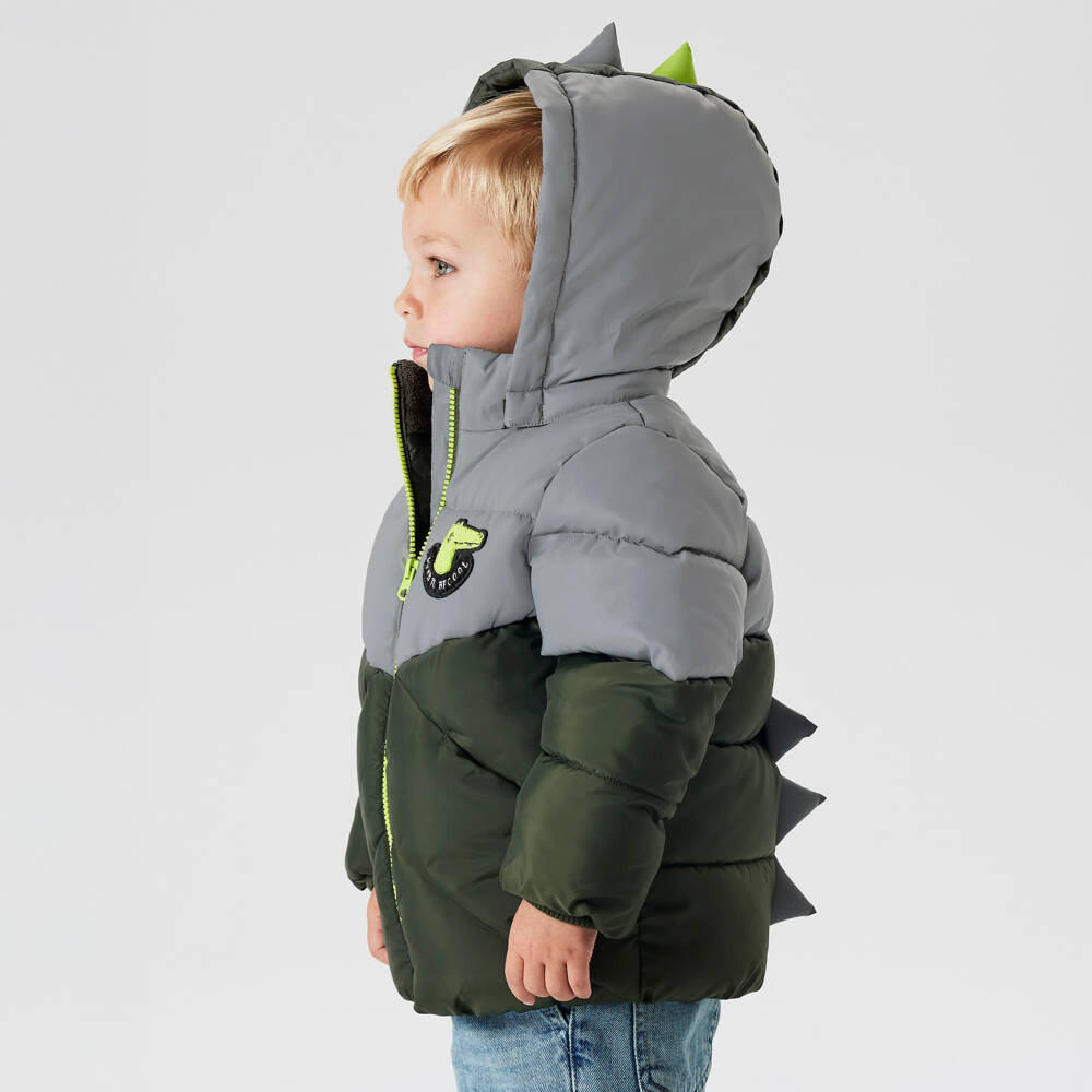NAME IT-Boys Green & Light Reflective Dinosaur Puffer Jacket | Childrensalon Outlet