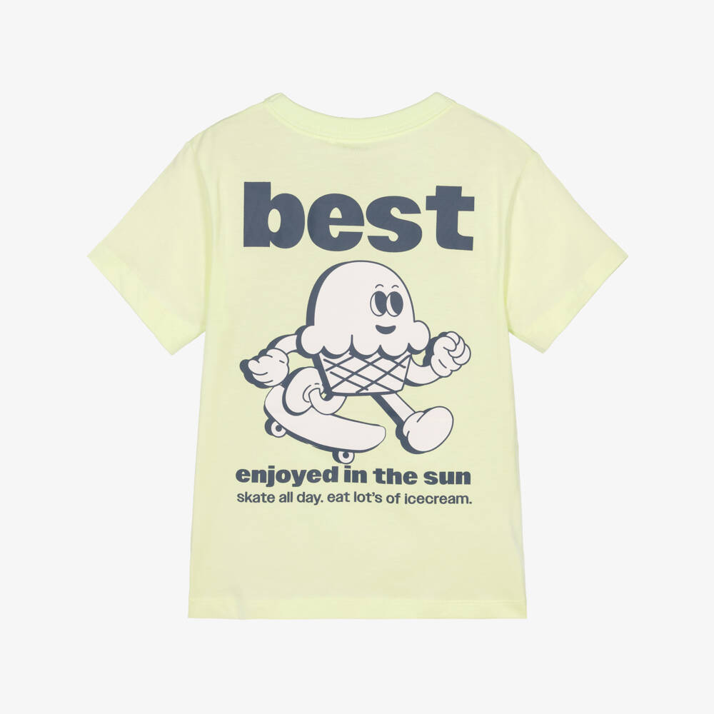 NAME IT-Boys Green Organic Cotton T-Shirt with Skateboarding Ice Cream Print | Childrensalon Outlet
