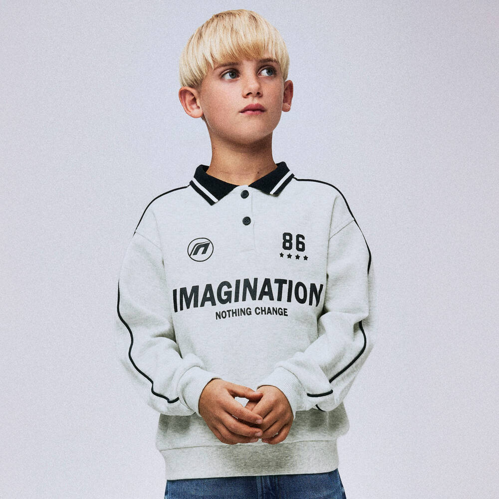 NAME IT-Серый свитшот с воротником и логотипом для мальчиков | Childrensalon Outlet