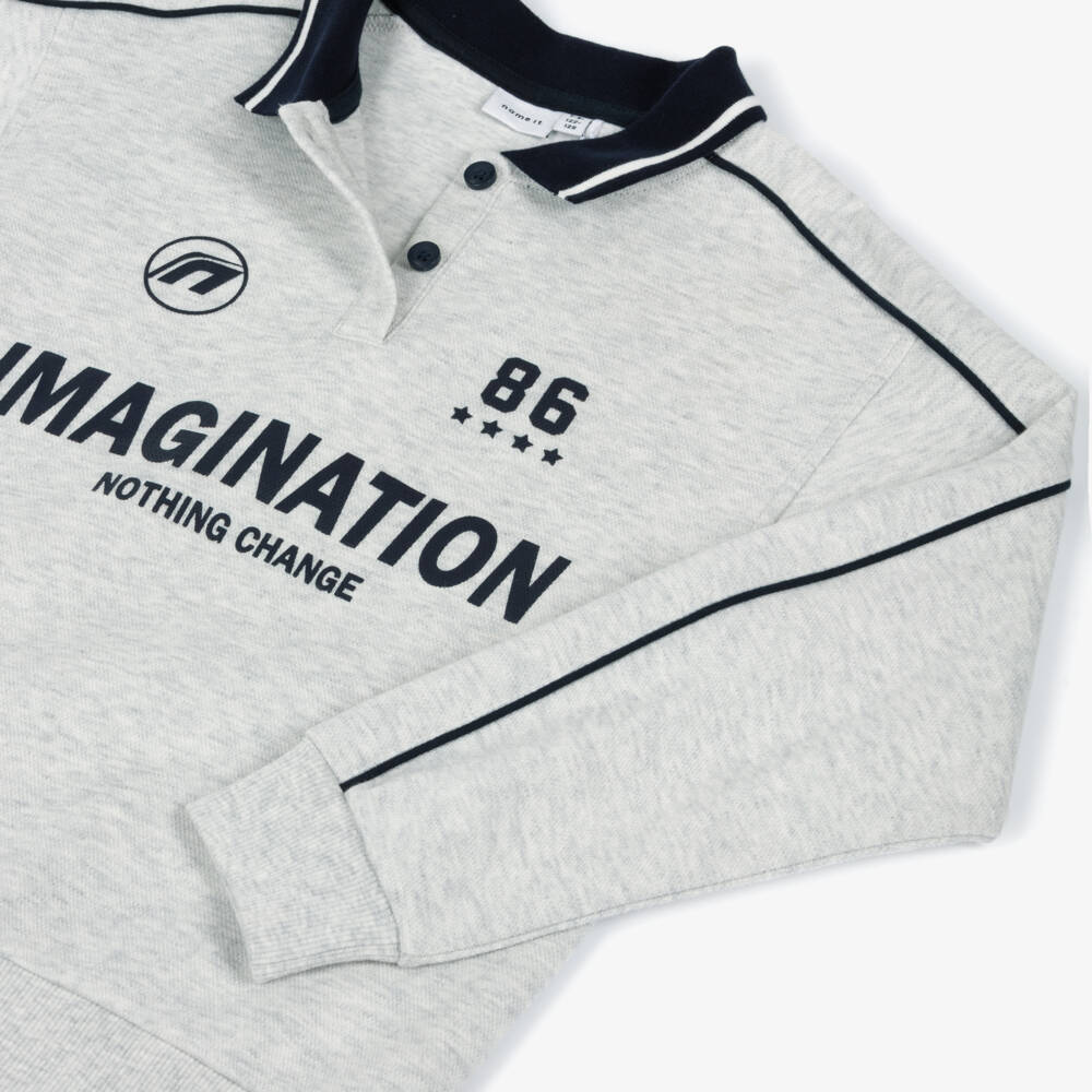 NAME IT-Серый свитшот с воротником и логотипом для мальчиков | Childrensalon Outlet