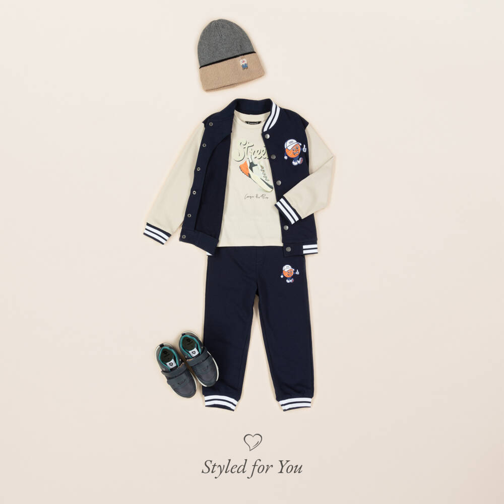 NAME IT-Boys Navy Blue & Beige Varsity Jacket | Childrensalon Outlet