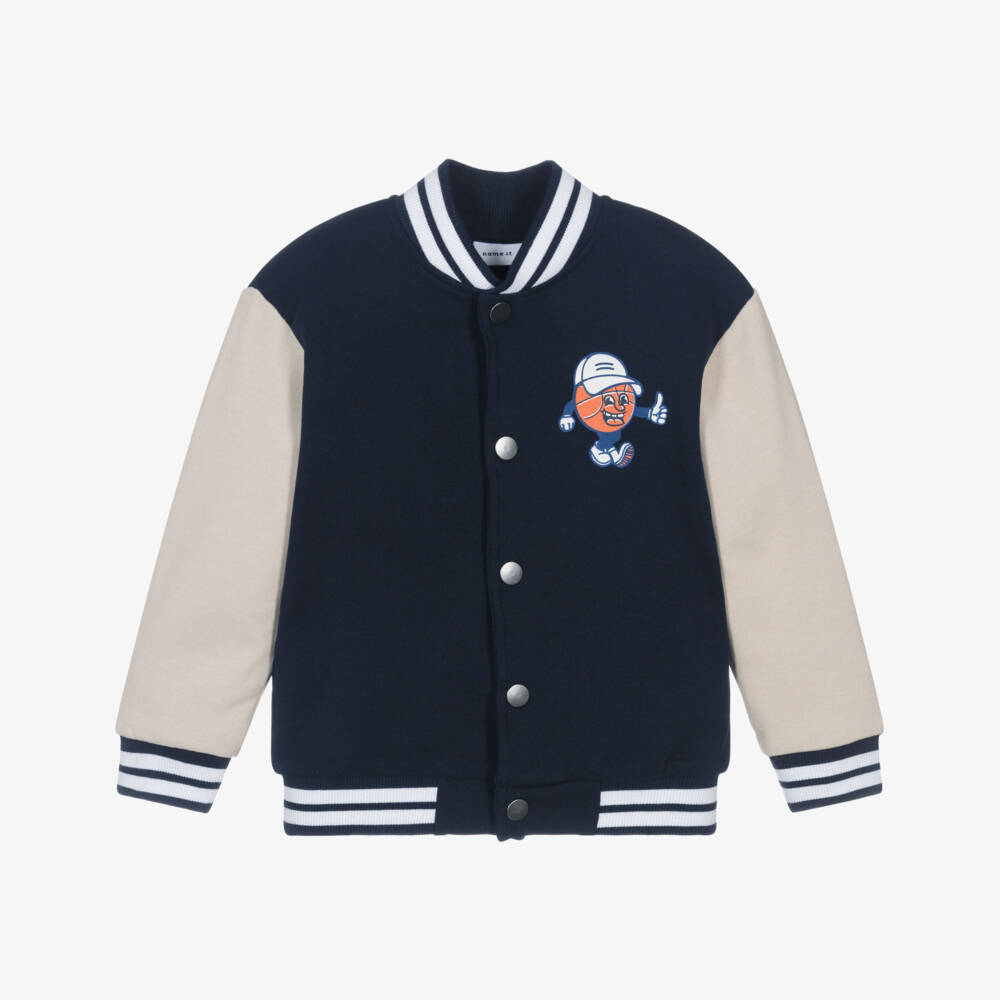 NAME IT-Boys Navy Blue & Beige Varsity Jacket | Childrensalon Outlet