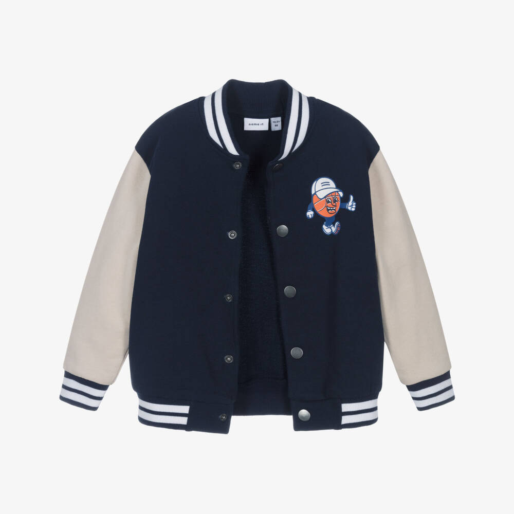 NAME IT-Boys Navy Blue & Beige Varsity Jacket | Childrensalon Outlet