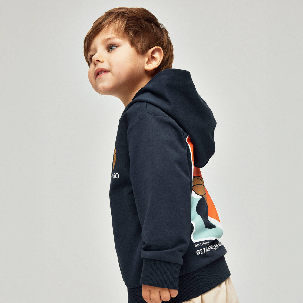 NAME IT-Boys Navy Blue Cotton Basketball Hoodie | Childrensalon Outlet