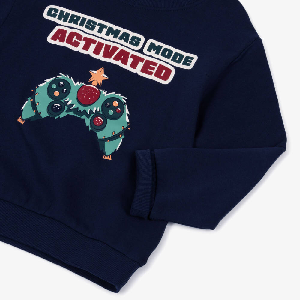 NAME IT-Boys Navy Blue Cotton Festive Gamer Sweatshirt | Childrensalon Outlet