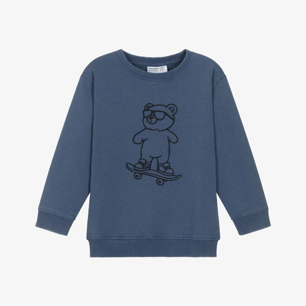 NAME IT-Boys Navy Blue Cotton Sweatshirt with Skateboarding Bear | Childrensalon Outlet