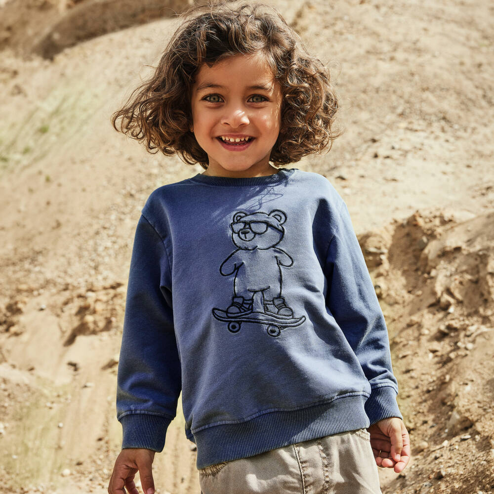 NAME IT-Boys Navy Blue Cotton Sweatshirt with Skateboarding Bear | Childrensalon Outlet