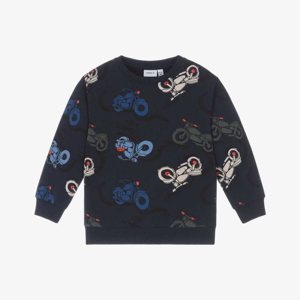 NAME IT-Boys Navy Blue Motorbike Print Sweatshirt | Childrensalon Outlet