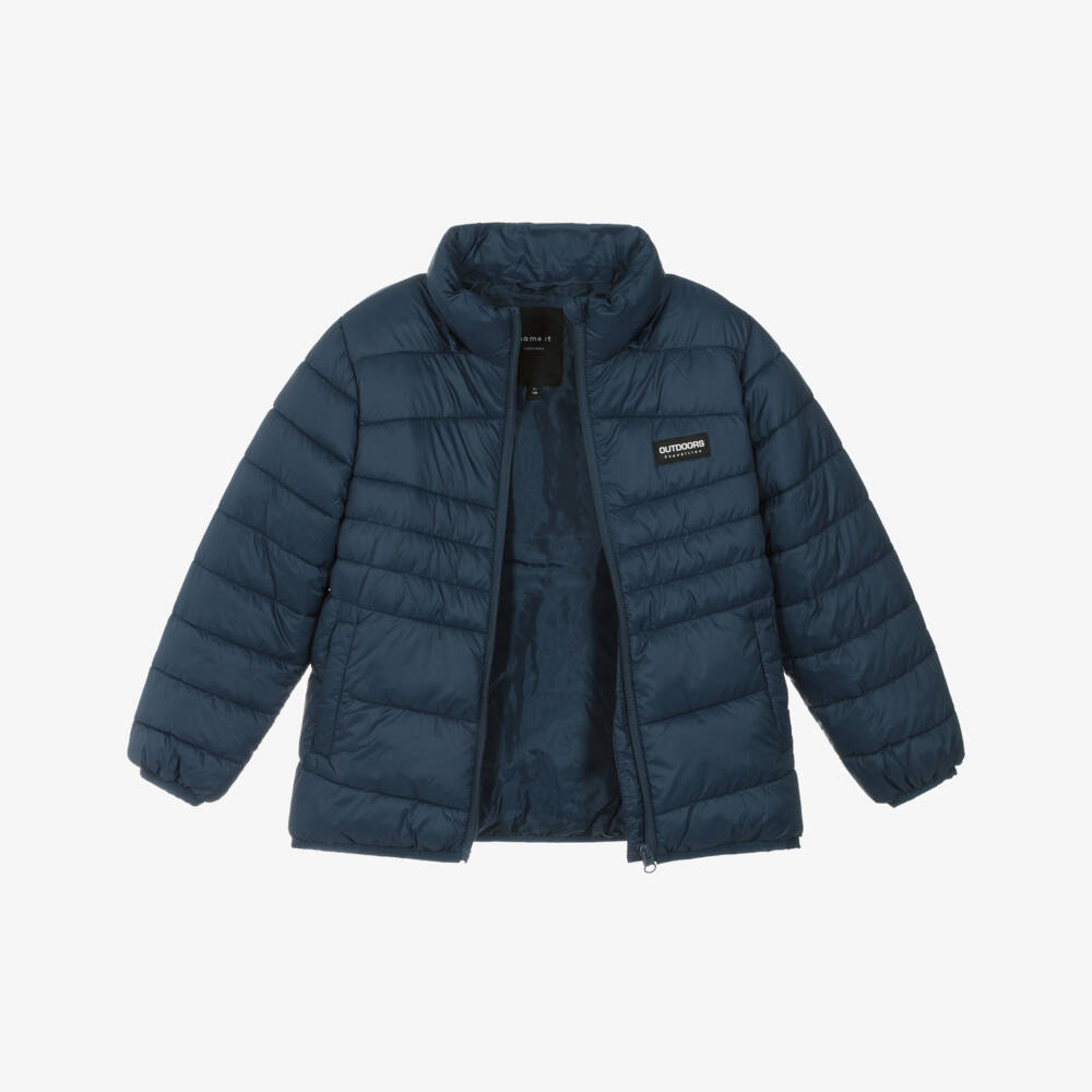 NAME IT-Boys Navy Blue Puffer Jacket with Detachable Hood | Childrensalon Outlet