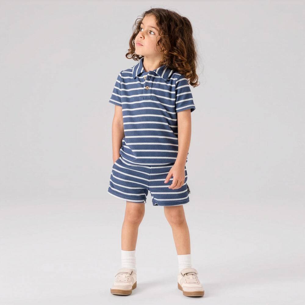 NAME IT-Boys Navy Blue Striped Towelling Polo Shirt | Childrensalon Outlet