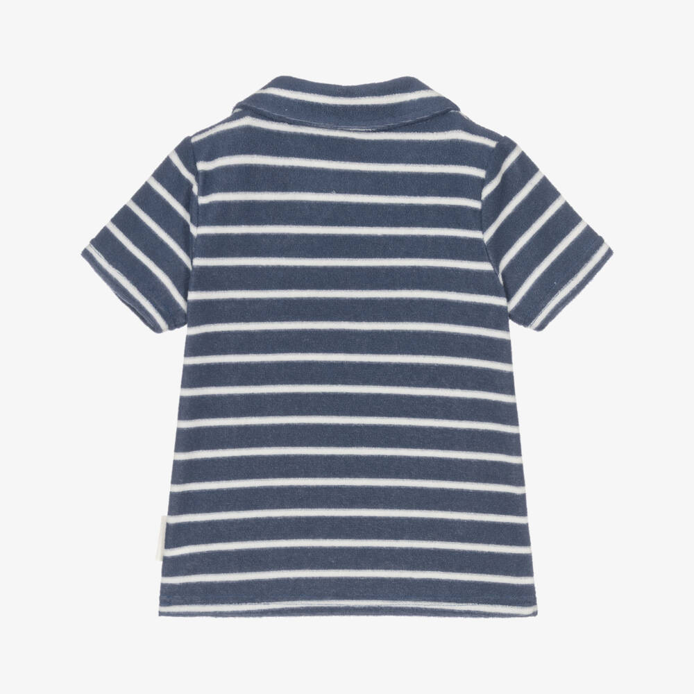 NAME IT-Boys Navy Blue Striped Towelling Polo Shirt | Childrensalon Outlet