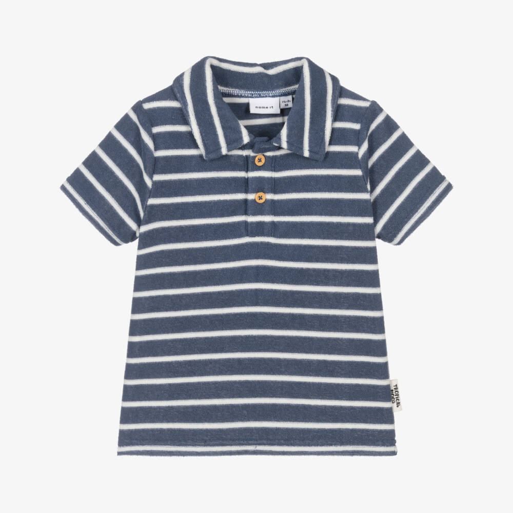 NAME IT-Boys Navy Blue Striped Towelling Polo Shirt | Childrensalon Outlet