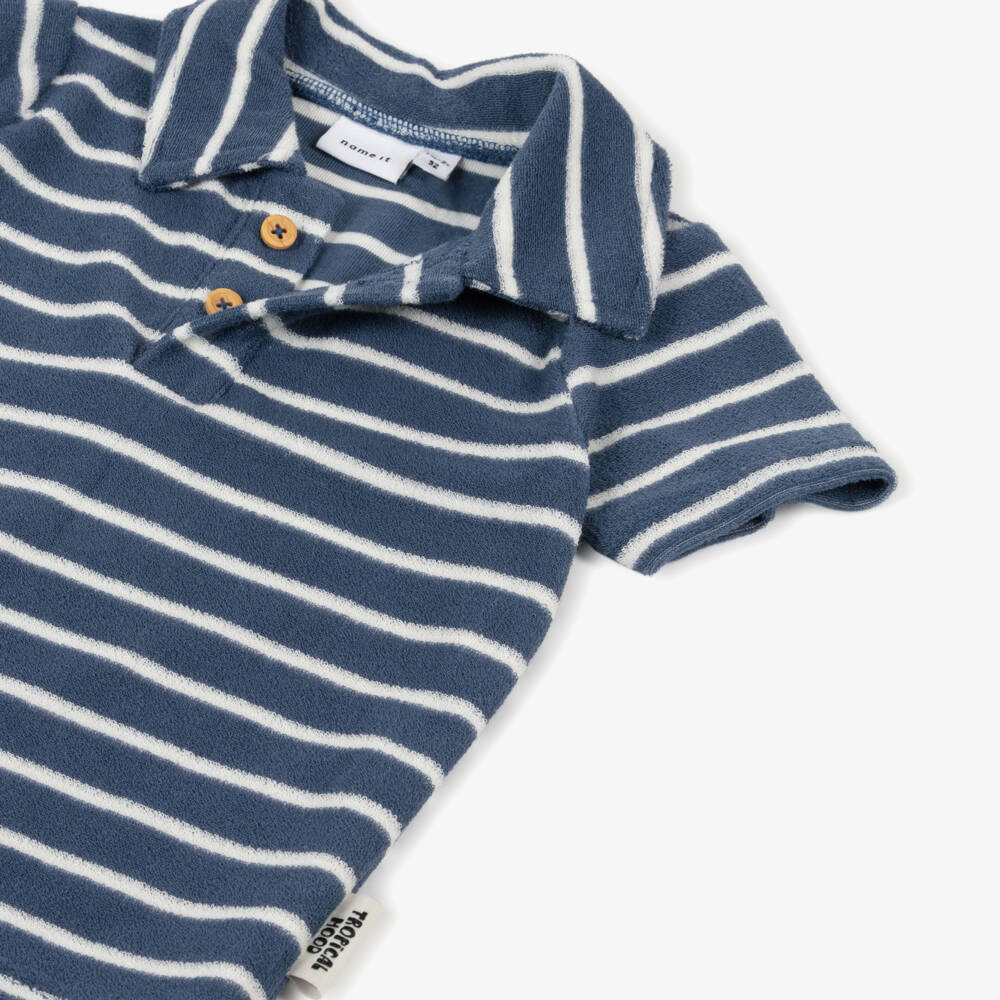 NAME IT-Boys Navy Blue Striped Towelling Polo Shirt | Childrensalon Outlet