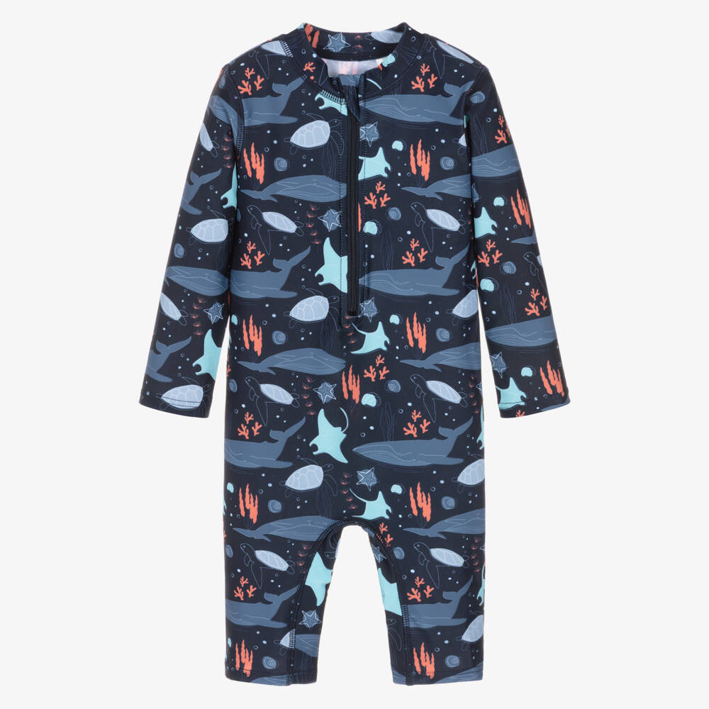 NAME IT-Boys Navy Blue Under The Sea Print Sun Suit | Childrensalon Outlet