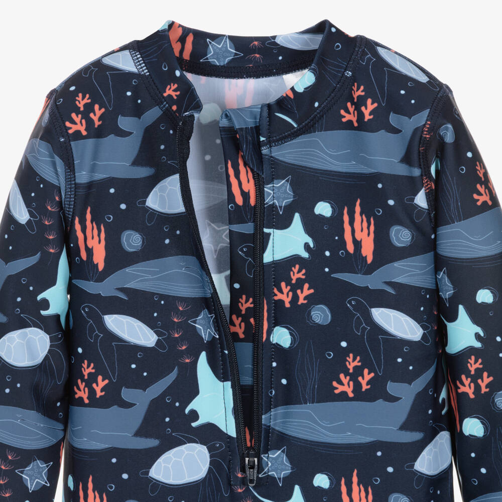 NAME IT-Boys Navy Blue Under The Sea Print Sun Suit | Childrensalon Outlet