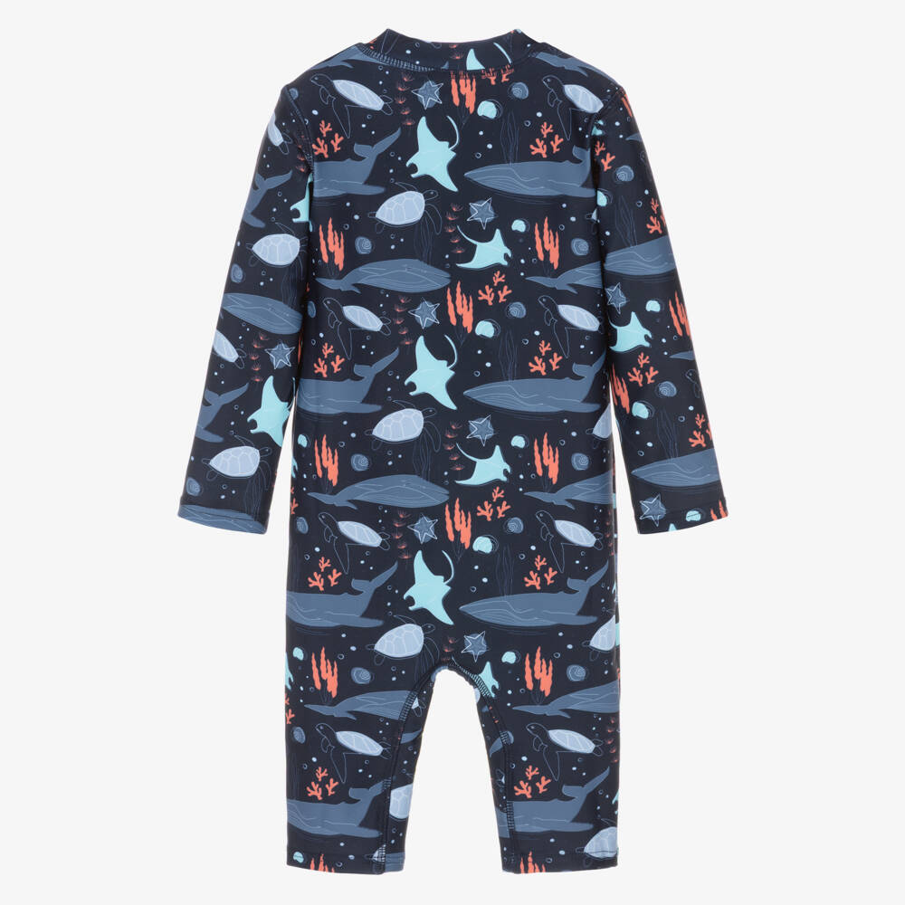 NAME IT-Boys Navy Blue Under The Sea Print Sun Suit | Childrensalon Outlet