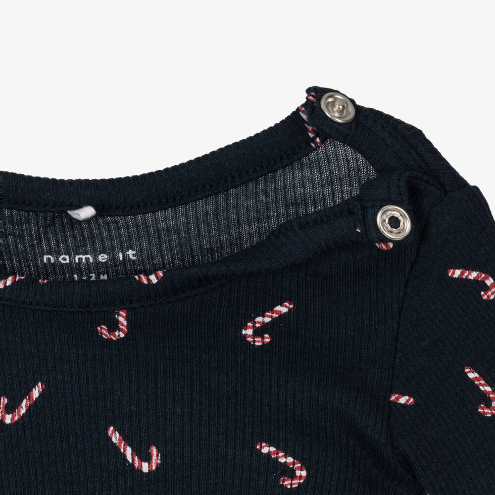 NAME IT-Boys Navy Candy Cane Bodysuit | Childrensalon Outlet