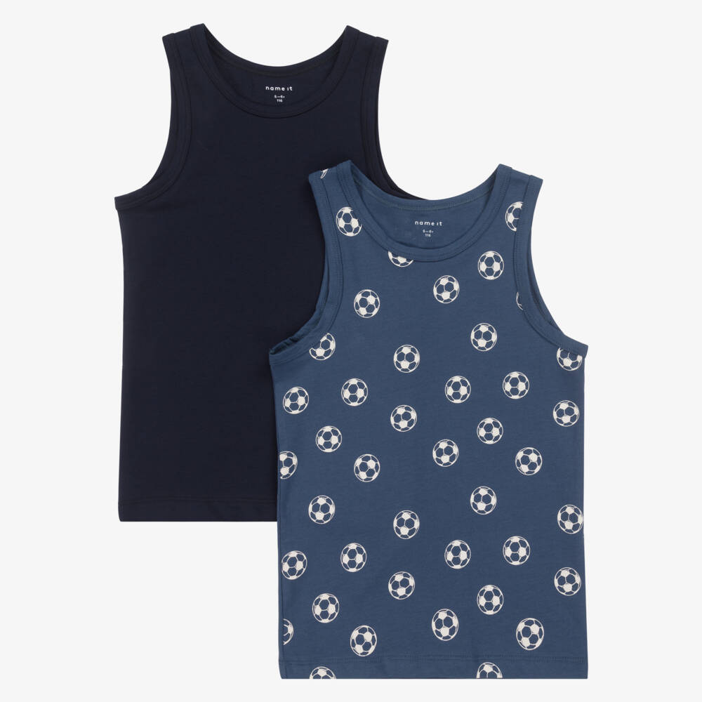 NAME IT-Boys Navy Cotton Football Tanks (Pair) | Childrensalon Outlet