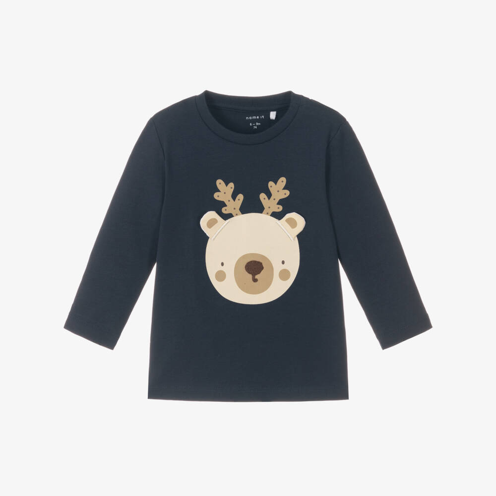 NAME IT-Boys Navy Festive Cotton Top | Childrensalon Outlet