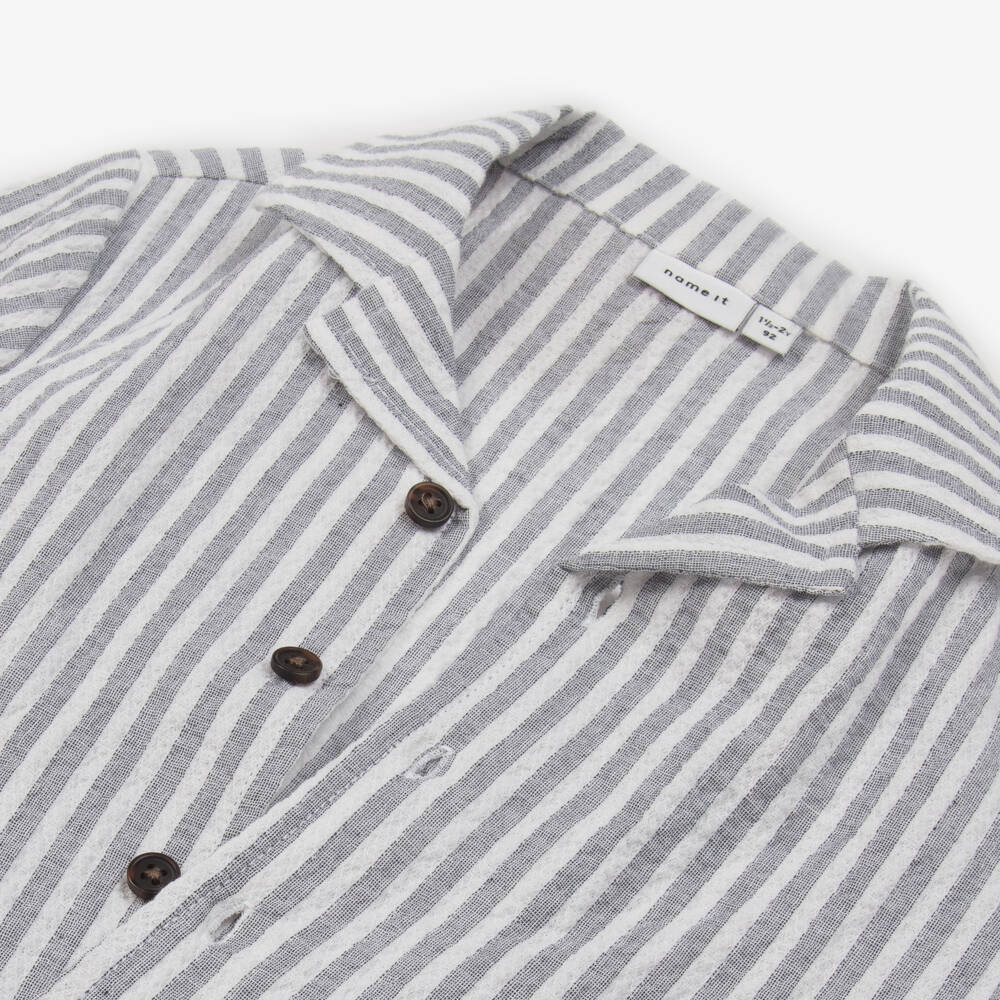 NAME IT-قميص قطني مخطط رمادي عضوي للأولاد | Childrensalon Outlet