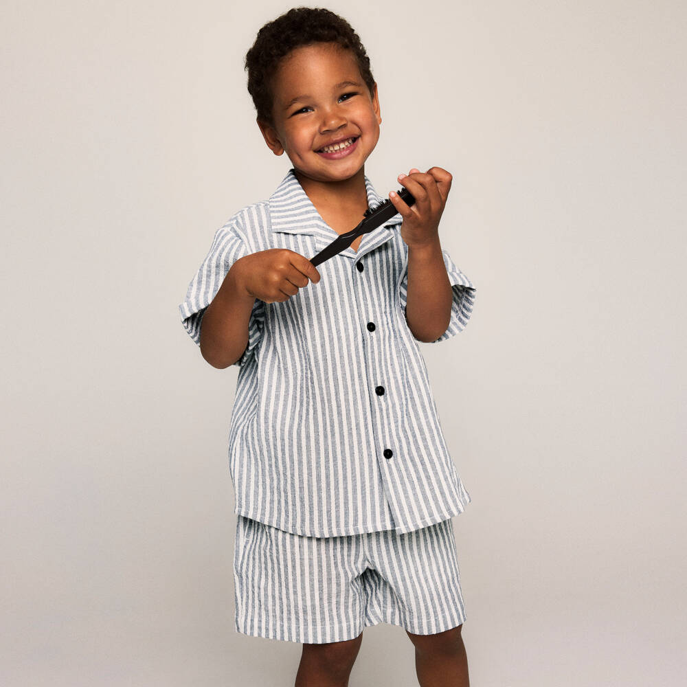 NAME IT-Boys Organic Grey Striped Shorts | Childrensalon Outlet