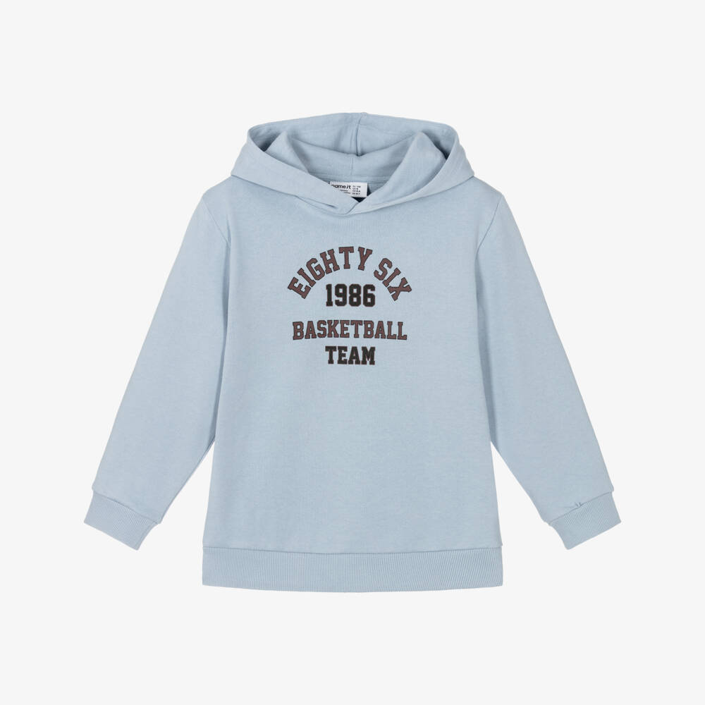 NAME IT-Boys Pale Blue Cotton Varsity Print Hoodie | Childrensalon Outlet