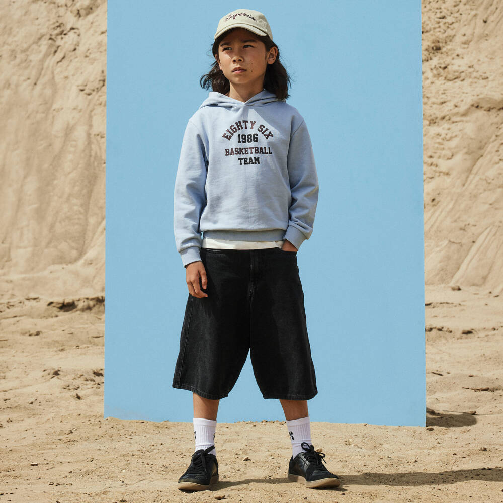NAME IT-Boys Pale Blue Cotton Varsity Print Hoodie | Childrensalon Outlet