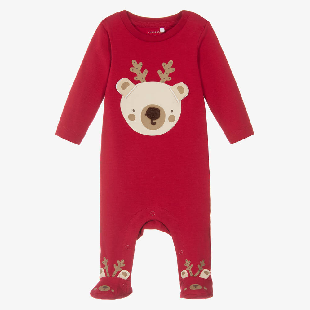 NAME IT-Boys Red Bear Cotton Sleepsuit | Childrensalon Outlet