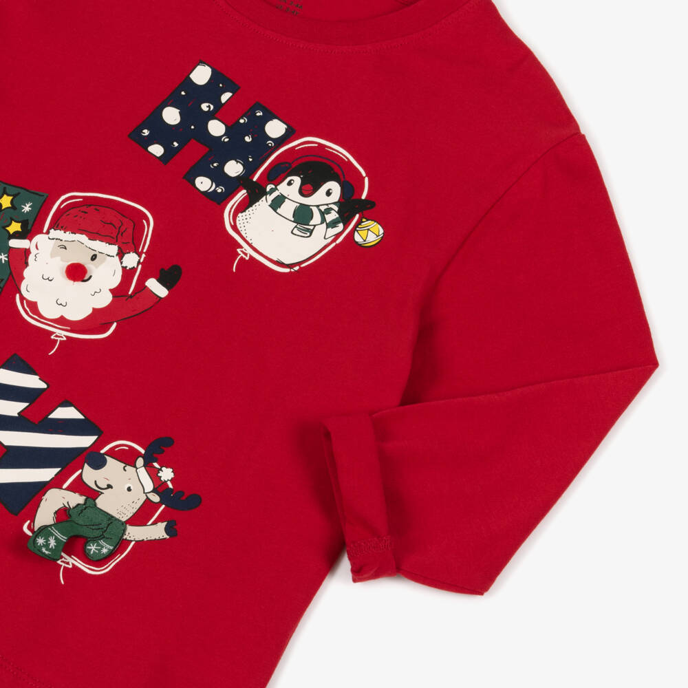 NAME IT-Boys Red Cotton Festive Long Sleeved Top | Childrensalon Outlet