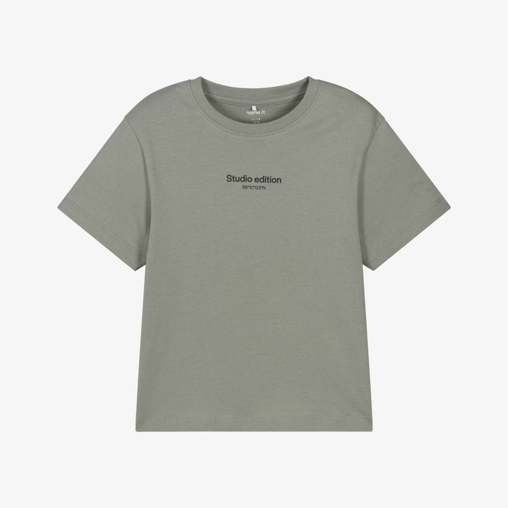 NAME IT-Boys Sage Green Cotton T-Shirt with Studio Edition Print | Childrensalon Outlet