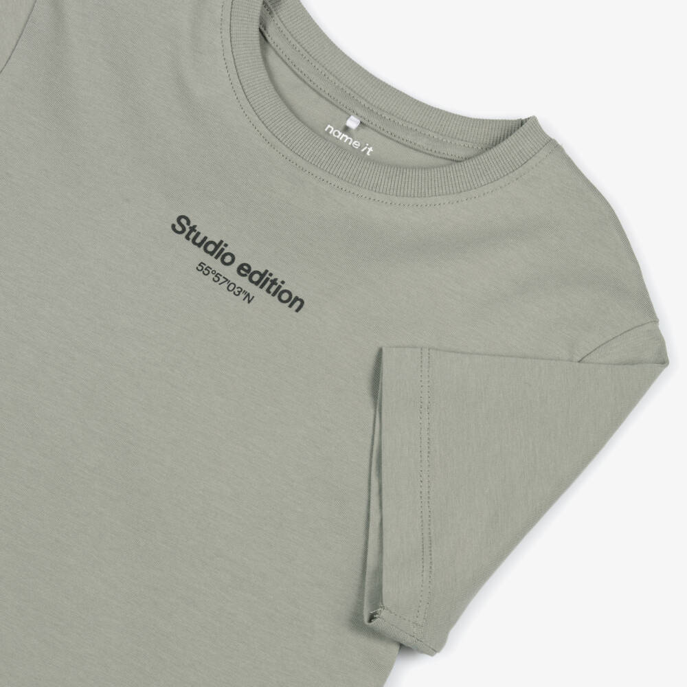 NAME IT-Boys Sage Green Cotton T-Shirt with Studio Edition Print | Childrensalon Outlet