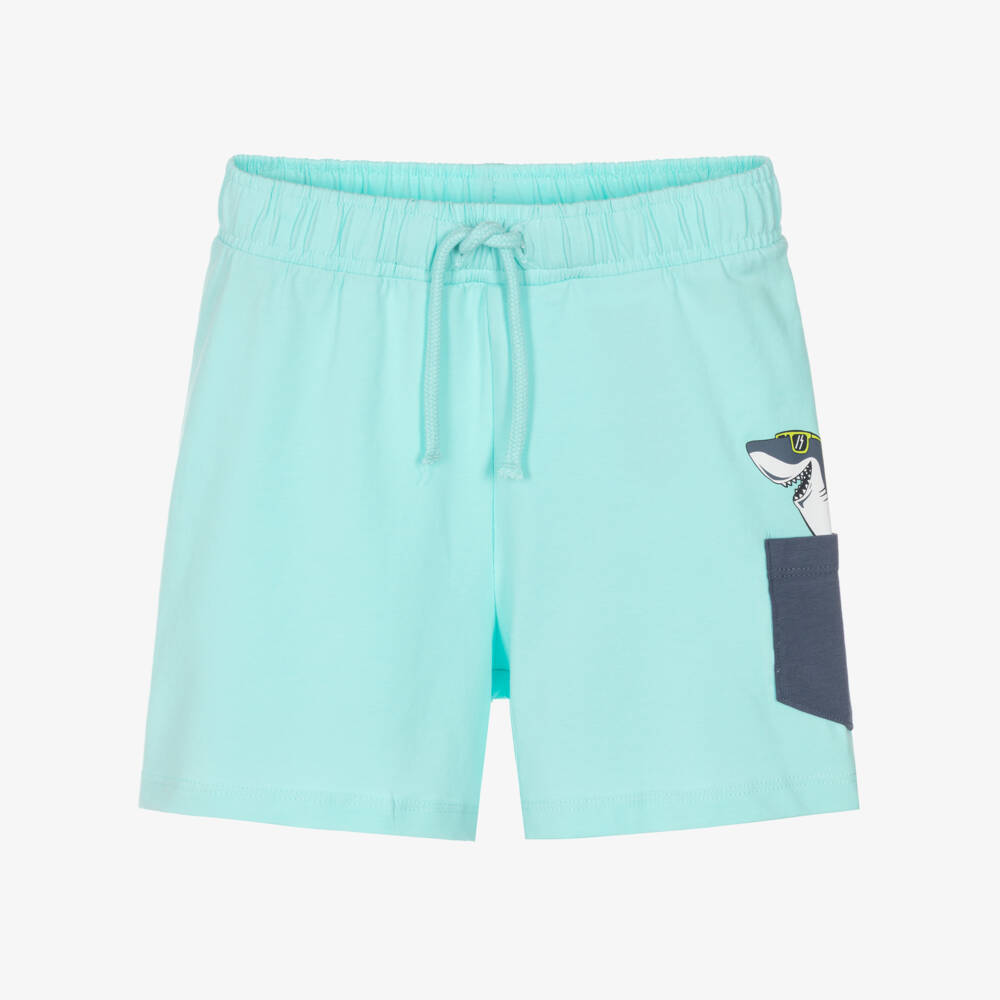 NAME IT-Boys Turquoise Blue Cotton Shark Pocket Shorts | Childrensalon Outlet