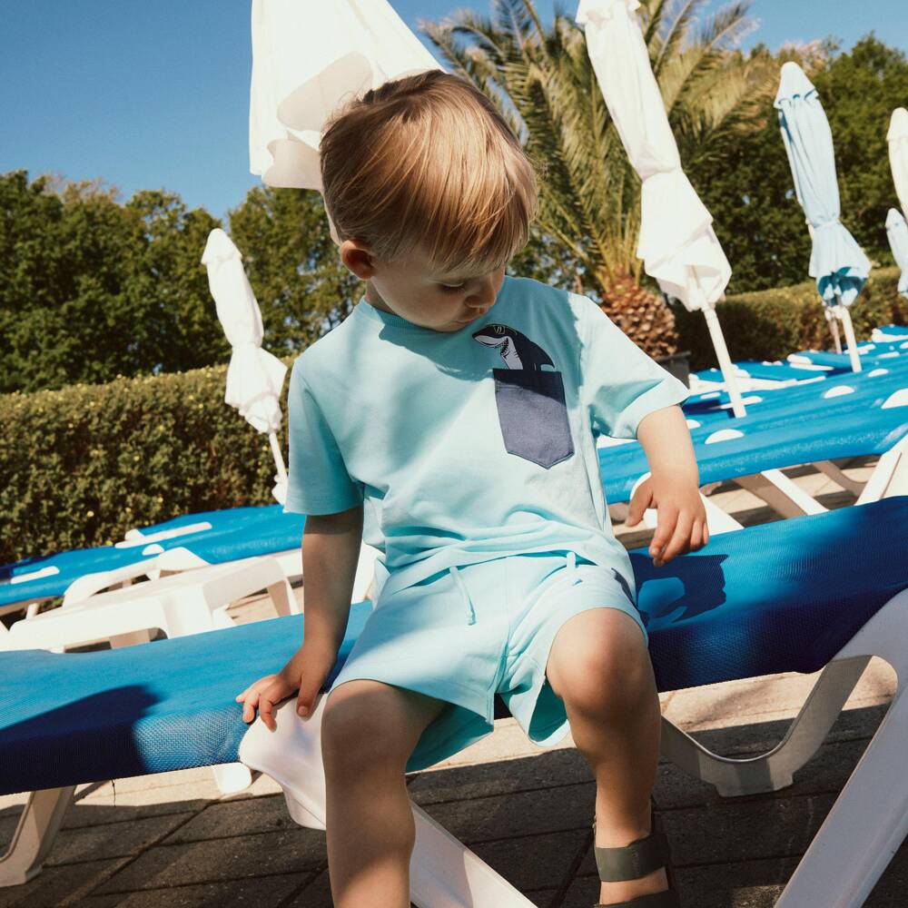 NAME IT-Boys Turquoise Blue Cotton Shark Pocket Shorts | Childrensalon Outlet