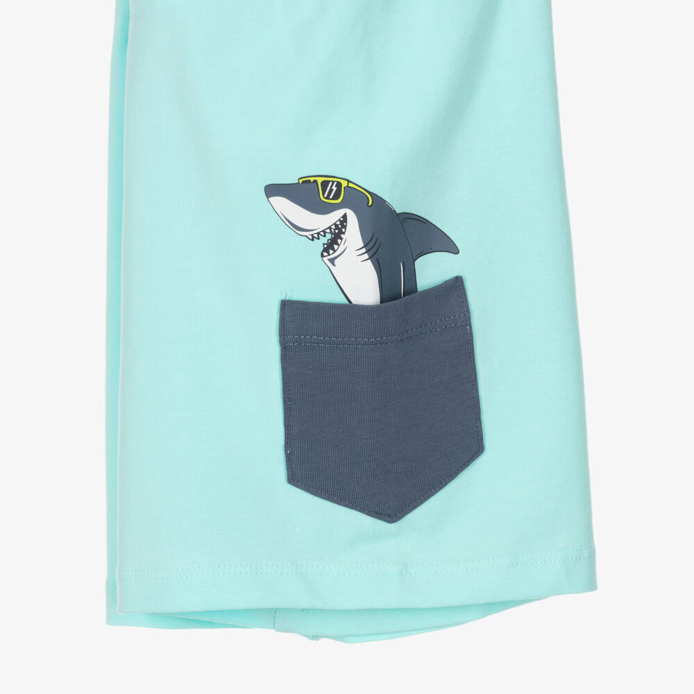 NAME IT-Boys Turquoise Blue Cotton Shark Pocket Shorts | Childrensalon Outlet