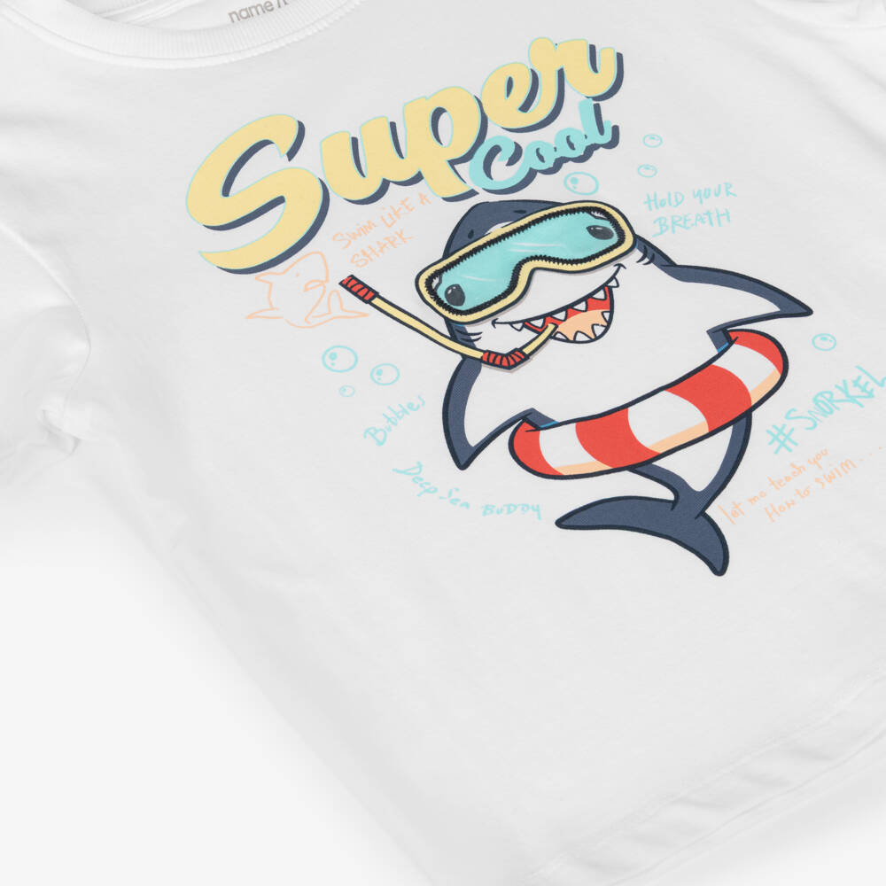 NAME IT-Boys White Cotton T-Shirt with Shark Graphic | Childrensalon Outlet